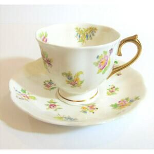 Royal Albert Dolly Varden Tea Cup & Saucer Set c1935 Pink Gold Chintz Bone China